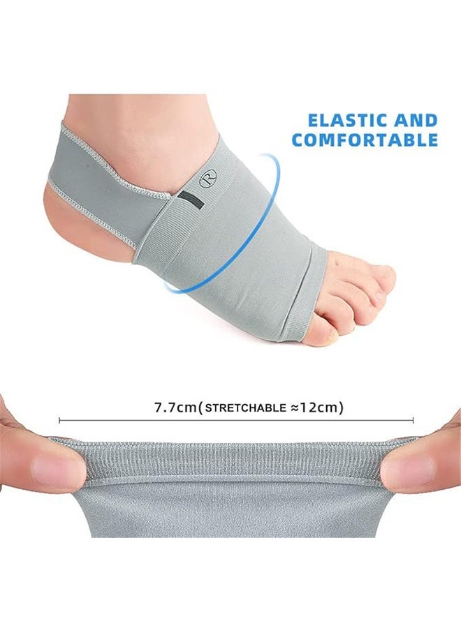 زوج واحد من أكمام دعم قوس القدم الضاغطة المطورة مع وسادة جل داخلية - دعامة دعم قوس القدم لتخفيف آلام القدم المسطحة والتهاب اللفافة الأخمصية - للنساء والرجال (رمادي) - Image 2