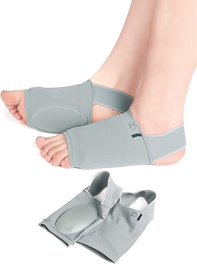 زوج واحد من أكمام دعم قوس القدم الضاغطة المطورة مع وسادة جل داخلية - دعامة دعم قوس القدم لتخفيف آلام القدم المسطحة والتهاب اللفافة الأخمصية - للنساء والرجال (رمادي) - Image 1