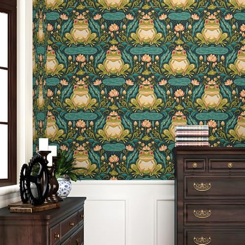 REDAMANCY Vintage Dark Green Damask Forg Animal Peel and Stick Wallpaper Stick on Contact Paper Vintage Wall Paper Easy Peel Off for nightstand Drawer Cabinet Renter - Image 2