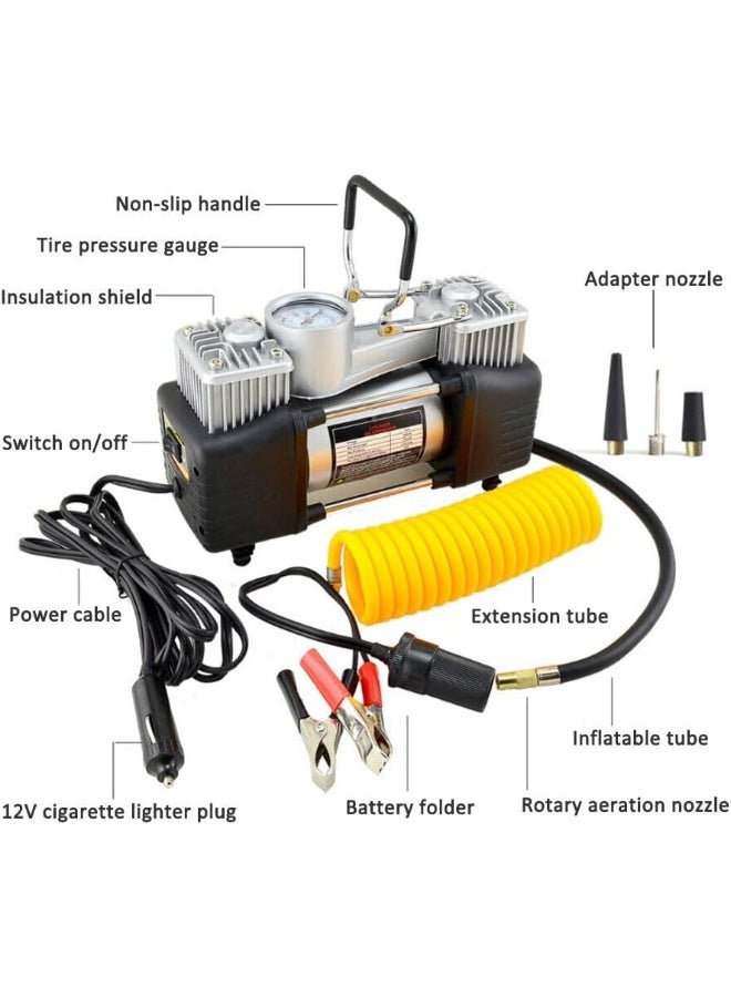 GO2CAMPS Heavy Duty 12V Dual Cylinder Tire Air Compressor Tire Inflator Kit | 150 PSI Portable Pump with Analog Gauge, Tire Plug Repair Full sett Tools, Carry Case | Desert Safari, Car,SUV, RV & Emergency Use - Image 2