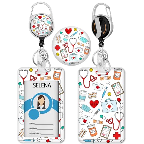 lebrocoli Medical Health Nurse Badge Holder with Retractable Reel, Id Card Work Badge Holder with Clip Heavy Duty, Vertical Card Name Tag Badge Cover Case Protector for Doctor Hospital Nursing Women Gifts - Image 1