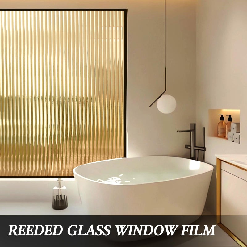 Windimiley Window Privacy Film 3D Reeded Glass Static Clings Fluted Frosted Decorative Window Stickers Winter Heat Control Sun Blocking Film Peel and Stick Adhesive Door Cover,17.5x78.7in,Umber - Image 3