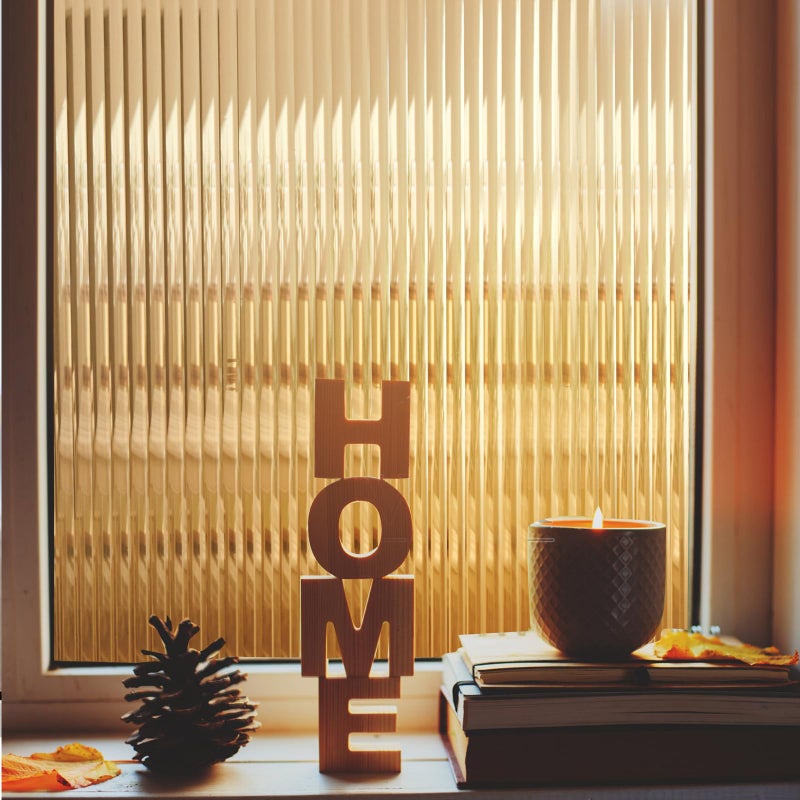 Windimiley Window Privacy Film 3D Reeded Glass Static Clings Fluted Frosted Decorative Window Stickers Winter Heat Control Sun Blocking Film Peel and Stick Adhesive Door Cover,17.5x78.7in,Umber - Image 1