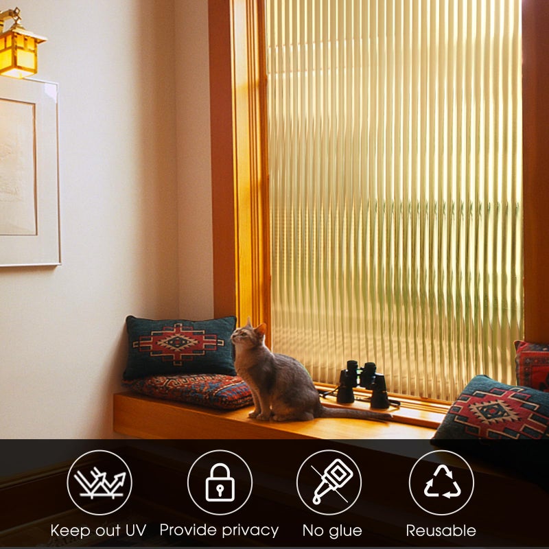 Windimiley Window Privacy Film 3D Reeded Glass Static Clings Fluted Frosted Decorative Window Stickers Winter Heat Control Sun Blocking Film Peel and Stick Adhesive Door Cover,17.5x78.7in,Umber - Image 5