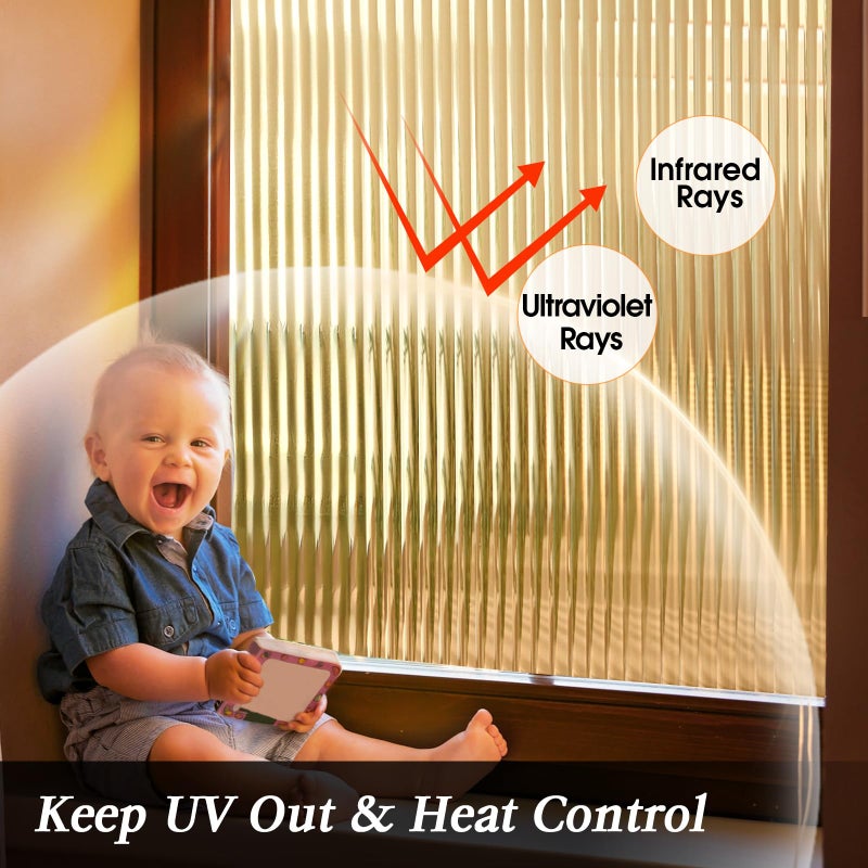 Windimiley Window Privacy Film 3D Reeded Glass Static Clings Fluted Frosted Decorative Window Stickers Winter Heat Control Sun Blocking Film Peel and Stick Adhesive Door Cover,17.5x78.7in,Umber - Image 4