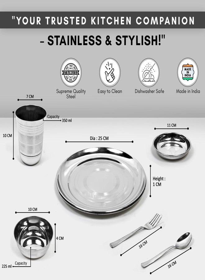 KITCHEN CLUE 36-Pieces Stainless Steel Dinner Set for Kitchen, Serves 6 People - BIS-Approved, Heavy Guage 202 Steel Dinner Set/Kitchen Set for Home - Comes with Silver Touch - Food-Grade & Durable - Image 2