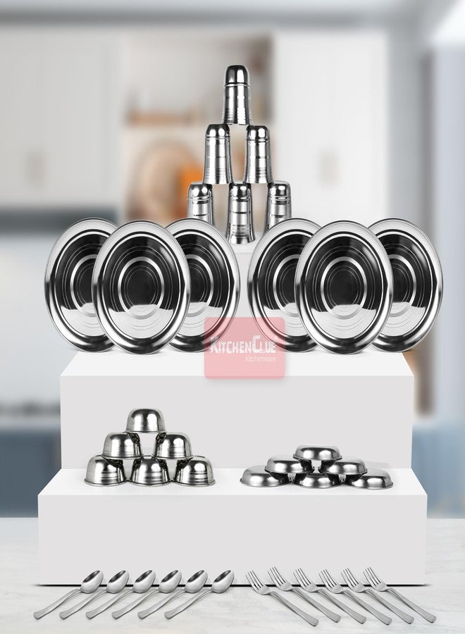 KITCHEN CLUE 36-Pieces Stainless Steel Dinner Set for Kitchen, Serves 6 People - BIS-Approved, Heavy Guage 202 Steel Dinner Set/Kitchen Set for Home - Comes with Silver Touch - Food-Grade & Durable - Image 1
