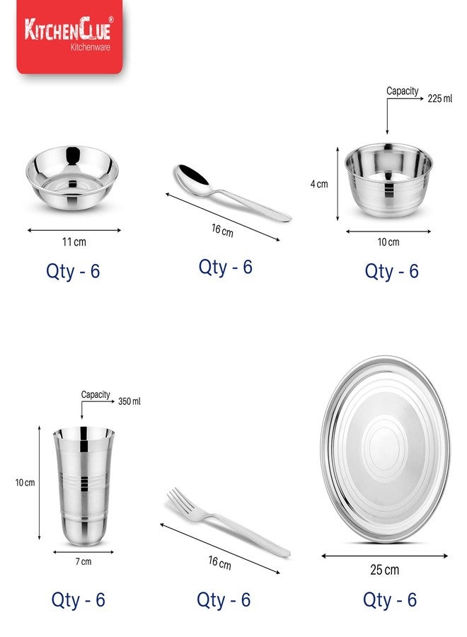 KITCHEN CLUE 36-Pieces Stainless Steel Dinner Set for Kitchen, Serves 6 People - BIS-Approved, Heavy Guage 202 Steel Dinner Set/Kitchen Set for Home - Comes with Silver Touch - Food-Grade & Durable - Image 5