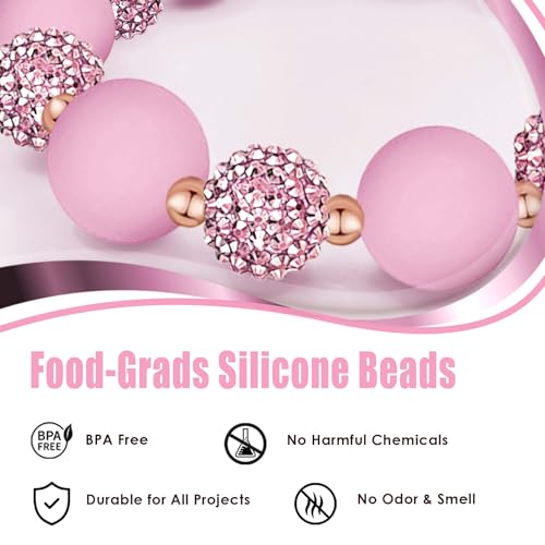 M-Plateau Wristlet Keychain, Silicone Beaded Wrist keychain with Key Ring for Women, Elastic Keychain Bracelet (Light Pink) - Image 4
