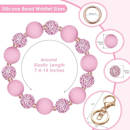 M-Plateau Wristlet Keychain, Silicone Beaded Wrist keychain with Key Ring for Women, Elastic Keychain Bracelet (Light Pink) - Image 5
