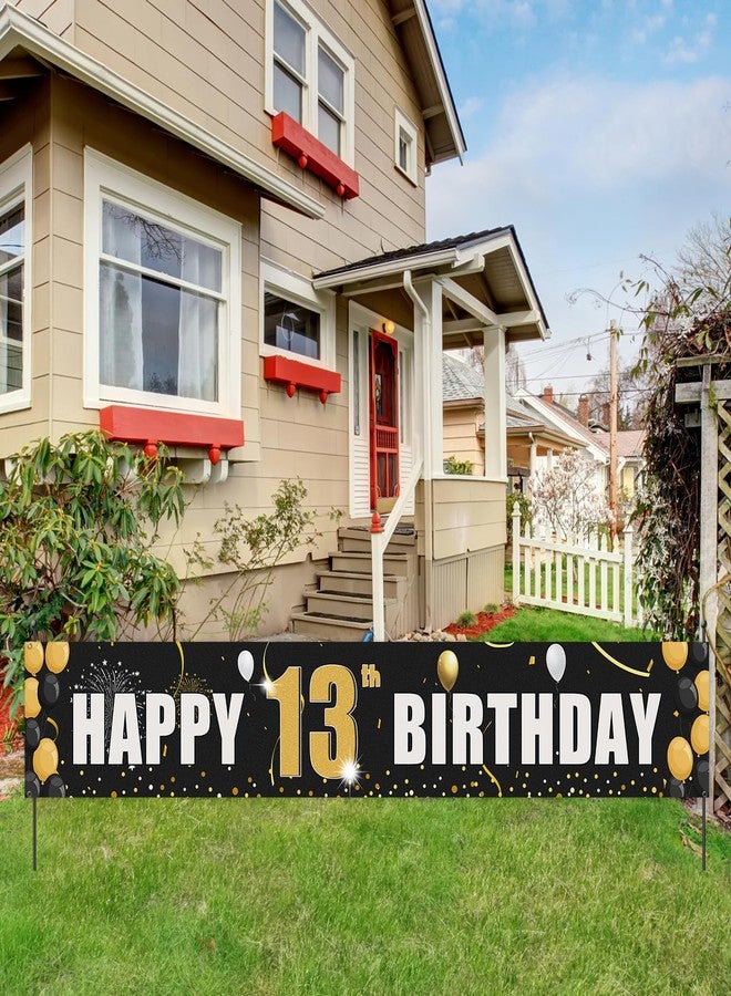 Helewilk Happy 13th Birthday Yard Banner, Officially Teenager 13,13th Birthday Party Hanging Decorations Supplies for Teens Boys Girls, Large 13th Birthday Photo Booth Props Black and Gold, 9.8 x 1.6 ft - Image 3