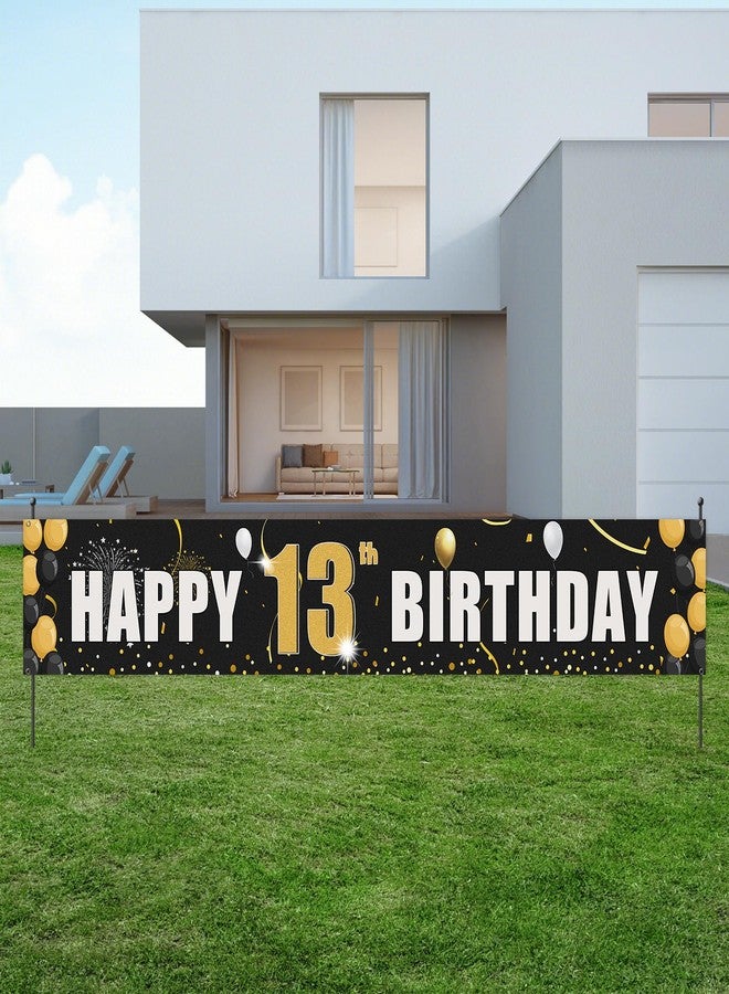 Helewilk Happy 13th Birthday Yard Banner, Officially Teenager 13,13th Birthday Party Hanging Decorations Supplies for Teens Boys Girls, Large 13th Birthday Photo Booth Props Black and Gold, 9.8 x 1.6 ft - Image 1