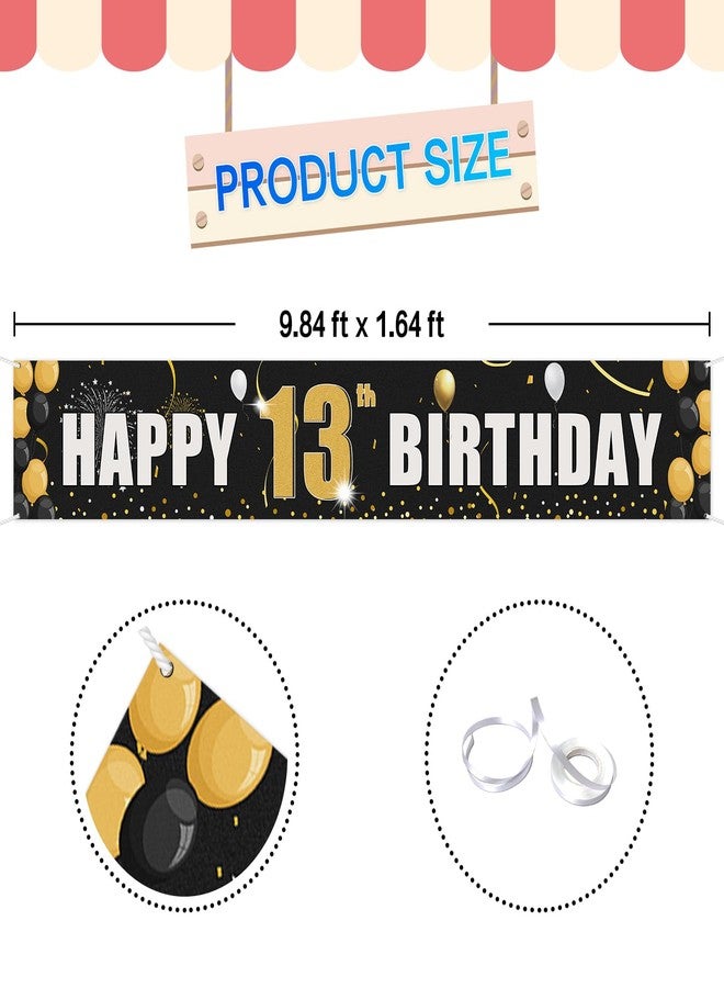 Helewilk Happy 13th Birthday Yard Banner, Officially Teenager 13,13th Birthday Party Hanging Decorations Supplies for Teens Boys Girls, Large 13th Birthday Photo Booth Props Black and Gold, 9.8 x 1.6 ft - Image 2
