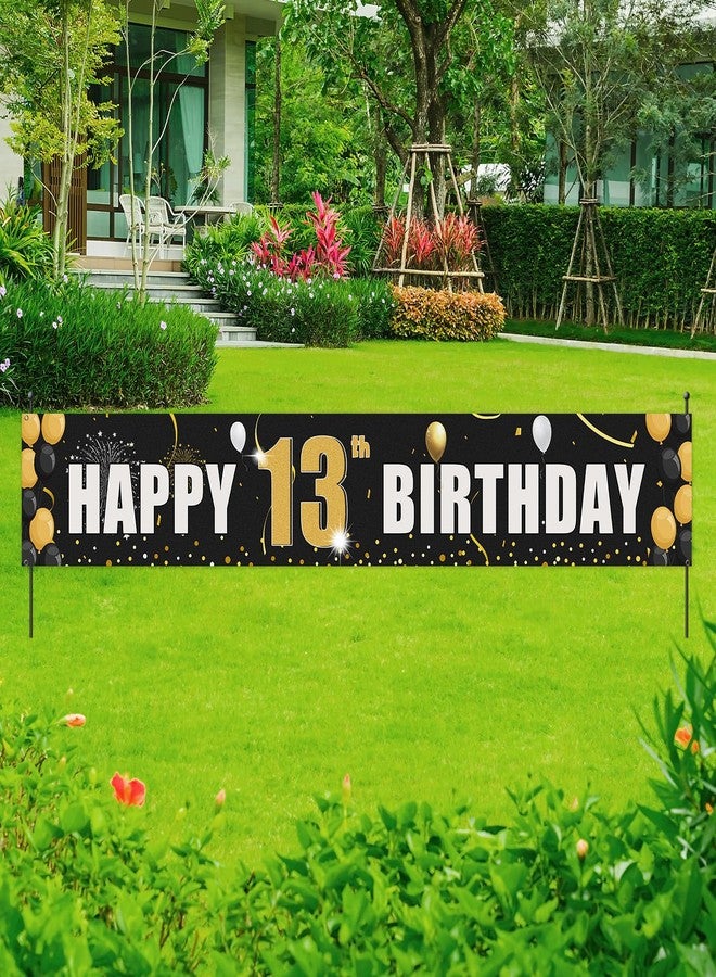 Helewilk Happy 13th Birthday Yard Banner, Officially Teenager 13,13th Birthday Party Hanging Decorations Supplies for Teens Boys Girls, Large 13th Birthday Photo Booth Props Black and Gold, 9.8 x 1.6 ft - Image 4
