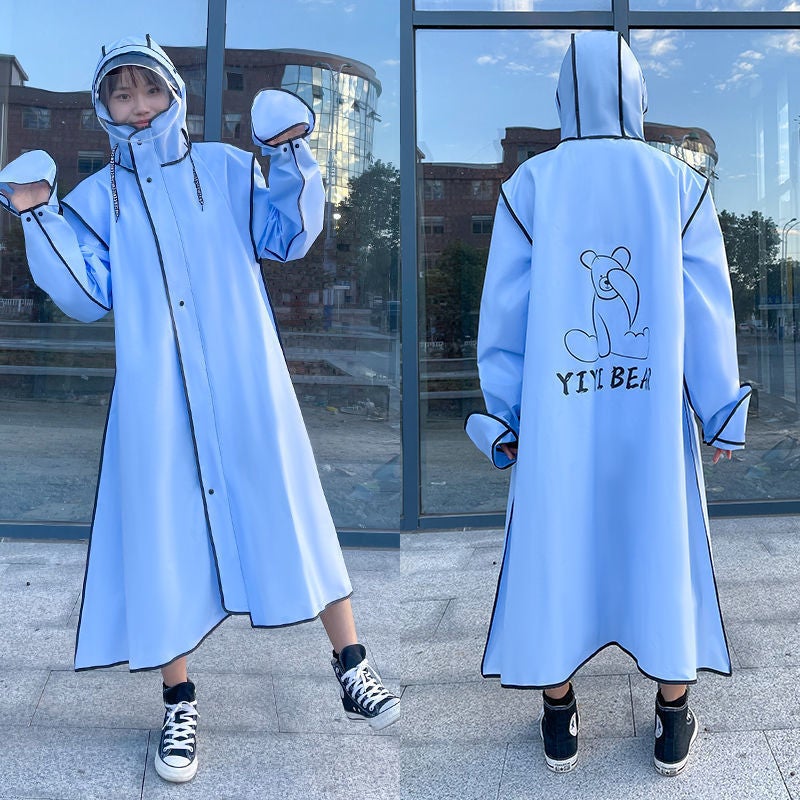 Generic New Battery Car Single Riding Mens and Womens One-piece Raincoat Widened and Lengthened Full-body Anti-rainstorm Poncho 5208 Blue * double Brim + riding hiking + gloves 