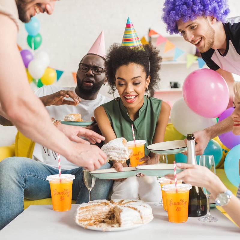 Funnymoom 50 Sets 21st Birthday Cups for Women 16 oz Birthday Plastic Cups with Lids and Straws Clear Happy Birthday Disposable Drinking Cups Bulk for Finally 21 Birthday Anniversary Party Supplies - Image 4