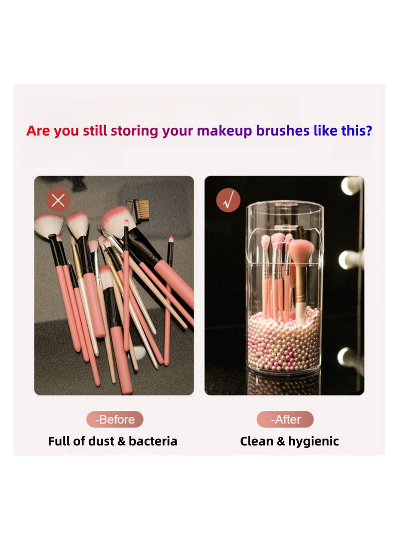 نوفولان حامل فرش المكياج، منظم مستحضرات تجميل سداسي الشكل مقاوم للغبار، صندوق تخزين أدوات المكياج اللؤلؤي المزخرف، يتضمن لآلئ بيضاء ووردية، مثالي لتخزين فرش المكياج وقلم الحواجب - Image 3