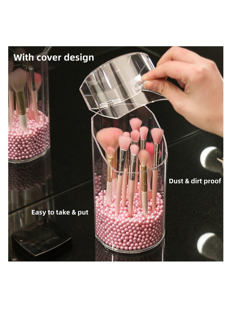 نوفولان حامل فرش المكياج، منظم مستحضرات تجميل سداسي الشكل مقاوم للغبار، صندوق تخزين أدوات المكياج اللؤلؤي المزخرف، يتضمن لآلئ بيضاء ووردية، مثالي لتخزين فرش المكياج وقلم الحواجب - Image 4