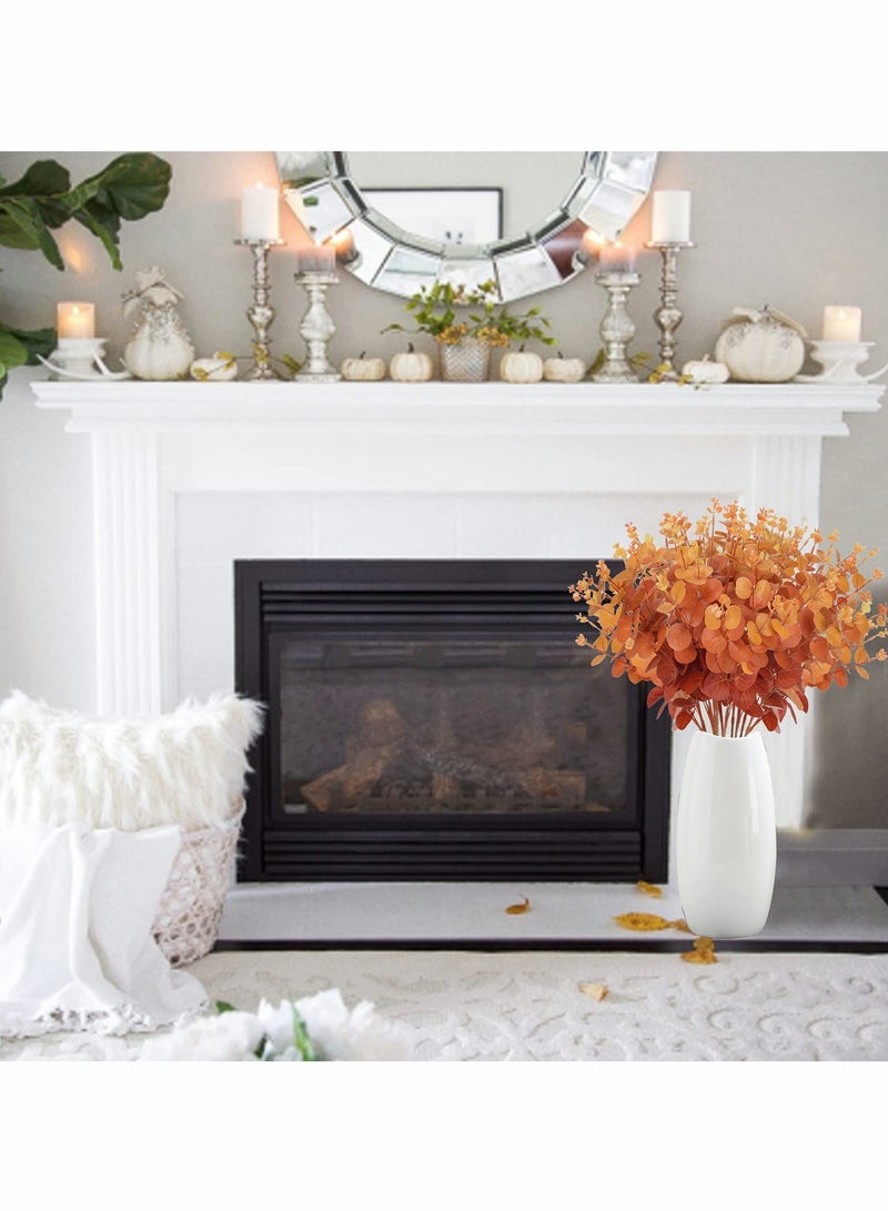 KASTWAVE 3PCS Artificial Flower Fake Money Grass Eucalyptus Leaves Branches Bulk Fall Orange Faux Greenery Stems Touch for Home Office Centerpiece Wedding Banquet Arrangement Decoration - Image 3