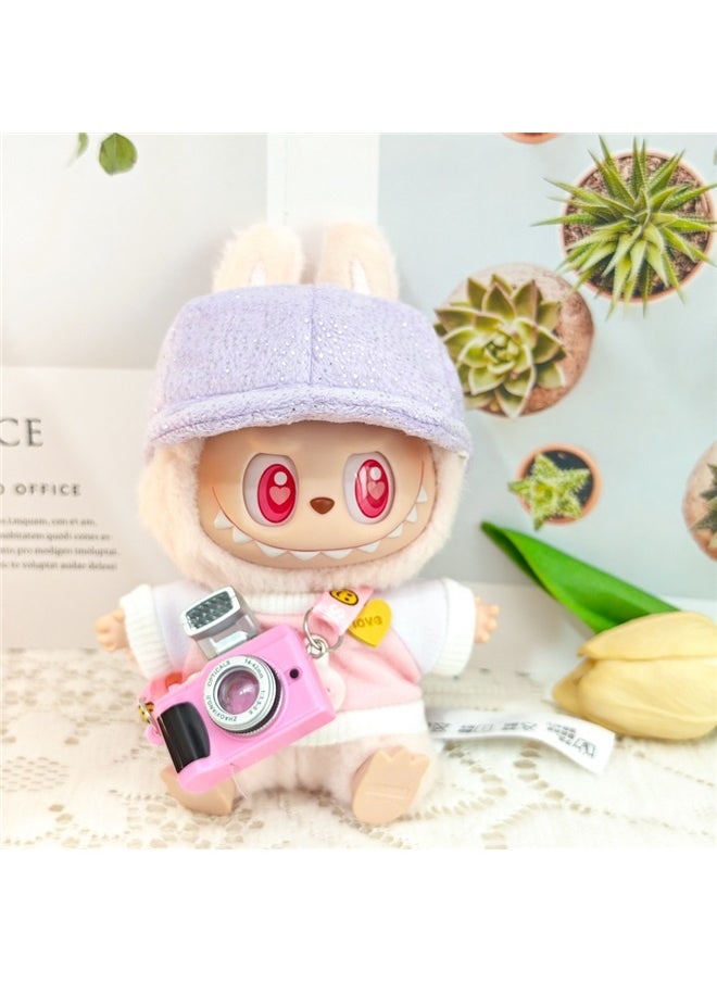 yongsheng Plush Baby Clothes Replacement Sweater Duck Tongue Hat-Specifications:The First Generation And Second Generation Bull Cloth Pendant Baby Clothes (excluding Baby)-Color:Bunny Pink Sweatshirt + Purple Peaked Cap + Decorative powder camera (excluding Baby)  - Image 1