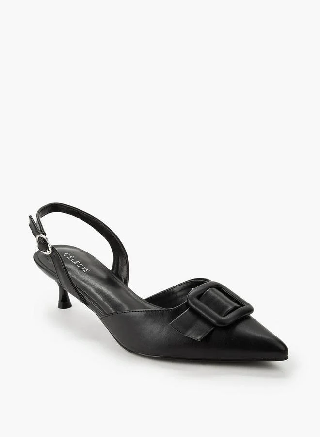 سيليست Women Buckle Detail Kitten Heel Pointed Toe Shoes