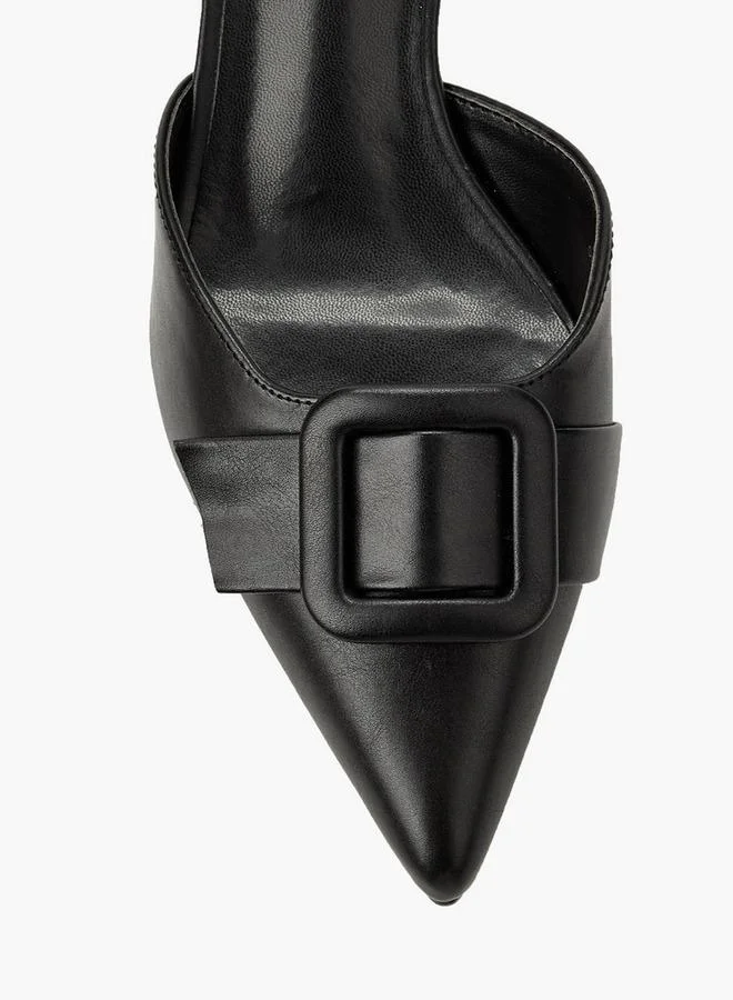 Celeste BLACK Women Buckle Detail Kitten Heel Pointed Toe Shoes for Women | Best Price UAE