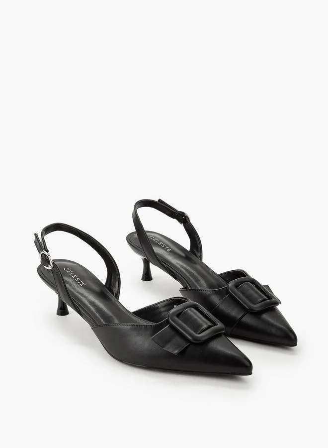 سيليست Women Buckle Detail Kitten Heel Pointed Toe Shoes