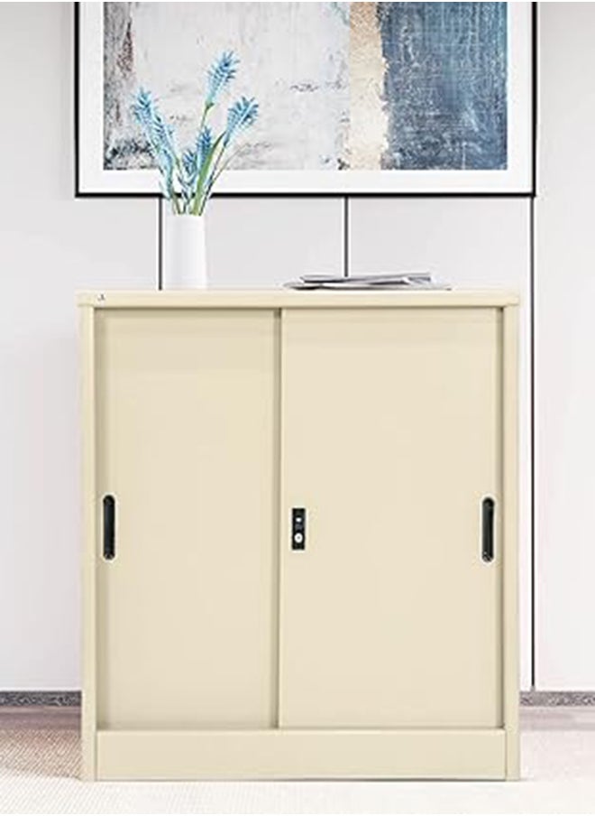 RIGID Steel Curved Sliding Doors Low hight Office Cupboard Beige 94x90x45.5cm  - Image 1