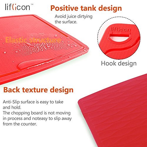 Liflicon Thick Silicone Cutting Boards for Kitchen Silicone Chopping Boards/Mats Set of 2 Extra Large14.6''x10.43'', Mini 9.1”x7.1” Non-slip Deep Drip Juice Groove, Dishwasher Safe-Red - Image 3