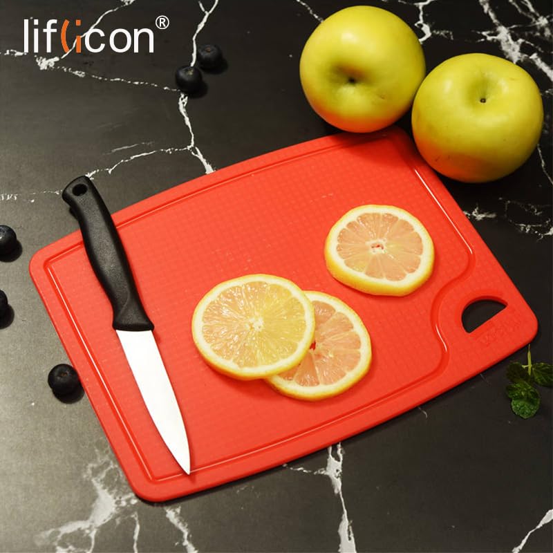 Liflicon Thick Silicone Cutting Boards for Kitchen Silicone Chopping Boards/Mats Set of 2 Extra Large14.6''x10.43'', Mini 9.1”x7.1” Non-slip Deep Drip Juice Groove, Dishwasher Safe-Red - Image 5