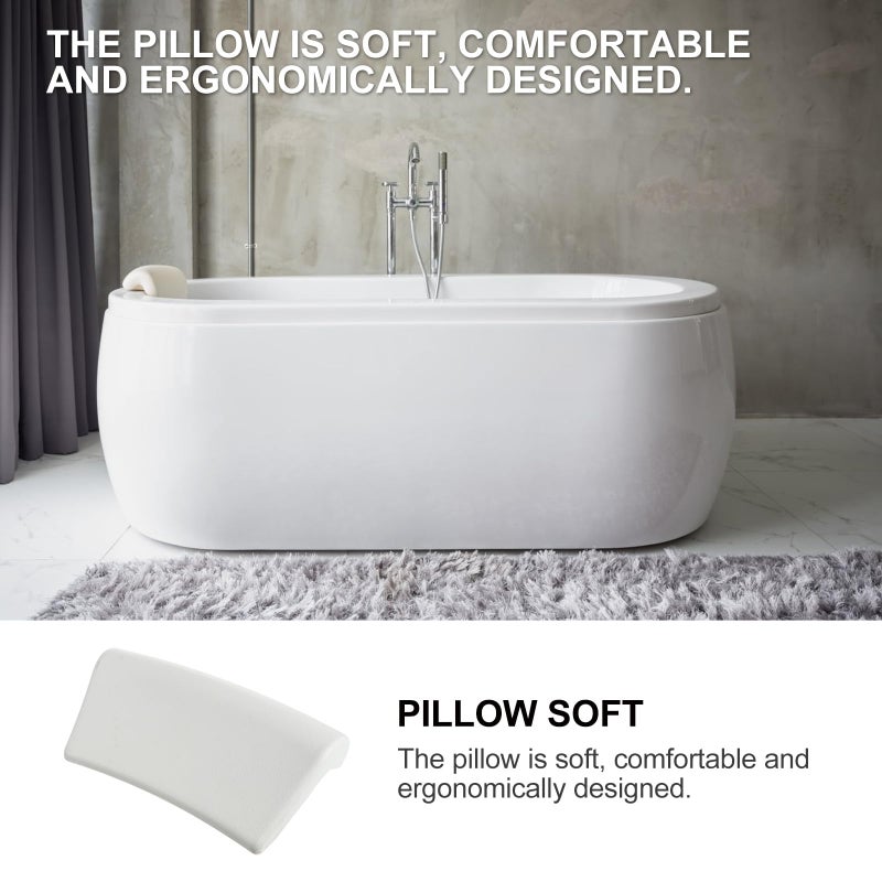White Bathtub Pillow for Adults with Strong Suction Cups Neck Head Cushion Bathroom Accessories - Image 4