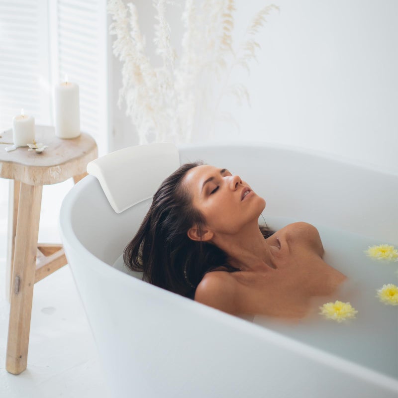 White Bathtub Pillow for Adults with Strong Suction Cups Neck Head Cushion Bathroom Accessories - Image 5
