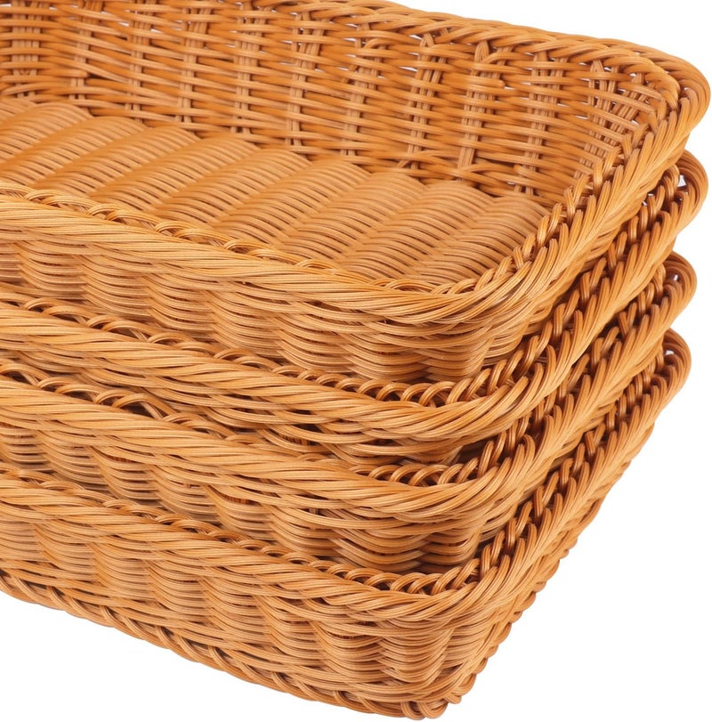 IHDYPPEW 6 Pack 12 Inch Brown Poly Wicker Bread Baskets, Rectangular Wicker Bread Basket, Imitation Rattan Wicker Fruit Baskets for Table, Candies, Crackers, Fruit, Vegetables, Restaurant,Home Kitchen - Image 3