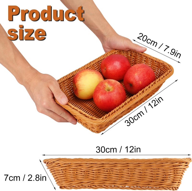 IHDYPPEW 6 Pack 12 Inch Brown Poly Wicker Bread Baskets, Rectangular Wicker Bread Basket, Imitation Rattan Wicker Fruit Baskets for Table, Candies, Crackers, Fruit, Vegetables, Restaurant,Home Kitchen - Image 2