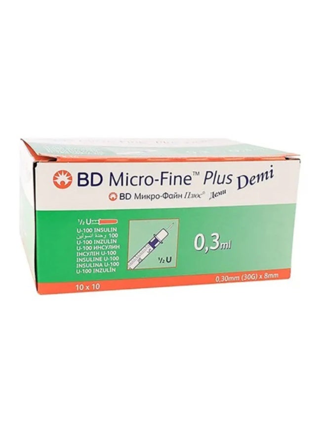 BD Micro-Fine Plus Demi U-100 Insulin Syringes 0.3ml 30G x 8mm 100’s – Half-Unit Precision for Accurate Diabetes Dosing