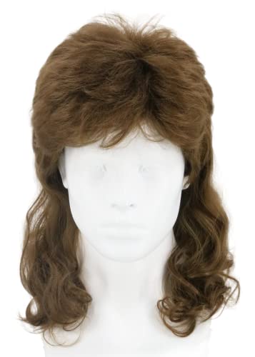 LeMarnia Mens Wigs 70s 80s Rock Wig Brown Wavy Mullet Wigs for Men Halloween Costume Theme Party Wig