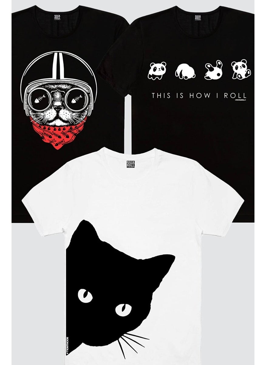 Rock&Roll Helmet Cat, Curious, Panda Tumble Women's 3-Piece Eco Pack T-Shirt  - Image 1