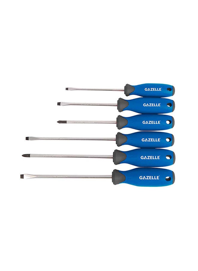 Gazelle 6-Pieces Chrome Vanadium Metric Screwdriver Set Slotted And Phillips With Magnetic Tip And Comfort Grip Handle 