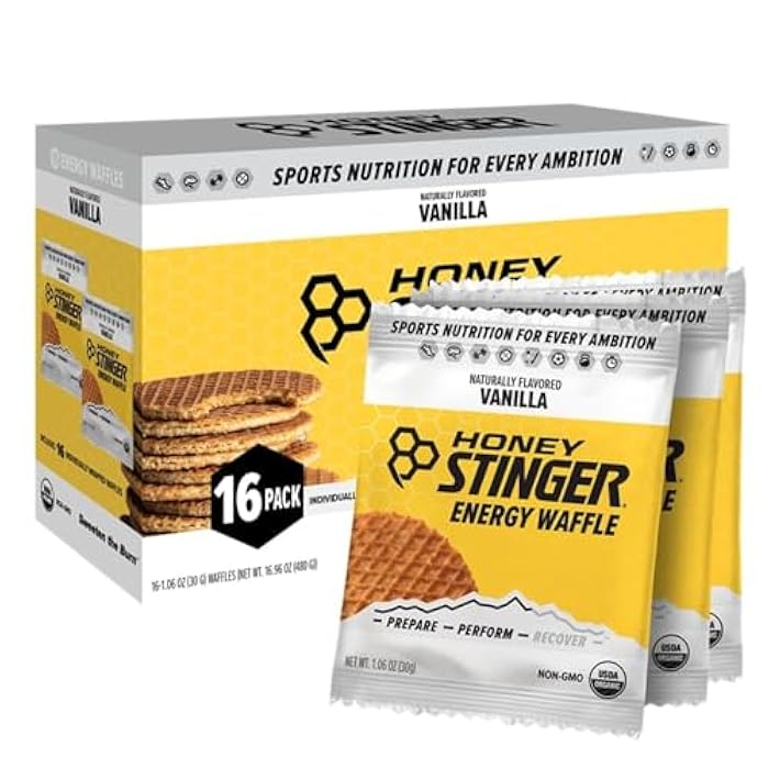 Honey Stinger Organic Vanilla Waffle, Energy Stroopwafel for Exercise, Endurance and Performance, Sports Nutrition for Home & Gym, Pre and Post Workout, Box of 16 Waffles, 16.96 Ounce - Image 1
