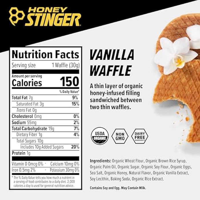 Honey Stinger Organic Vanilla Waffle, Energy Stroopwafel for Exercise, Endurance and Performance, Sports Nutrition for Home & Gym, Pre and Post Workout, Box of 16 Waffles, 16.96 Ounce - Image 2