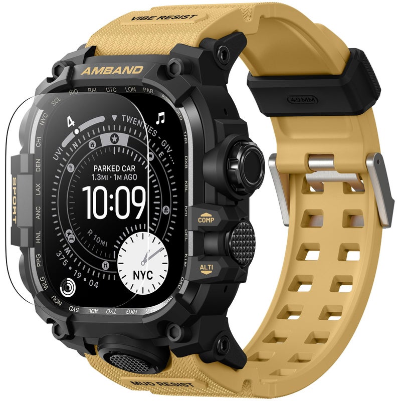 amBand Rugged Case with Band for Apple Watch Ultra 3/2/1 49mm, M3 Military Grade Shockproof Cover, Includes Screen Protector Kit, Tactical Band for Men - Compatible with iWatch Ultra, Sand Beige - Image 1