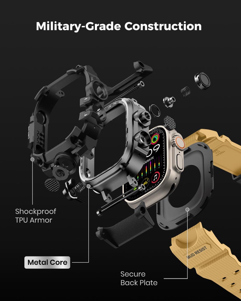 amBand Rugged Case with Band for Apple Watch Ultra 3/2/1 49mm, M3 Military Grade Shockproof Cover, Includes Screen Protector Kit, Tactical Band for Men - Compatible with iWatch Ultra, Sand Beige - Image 5