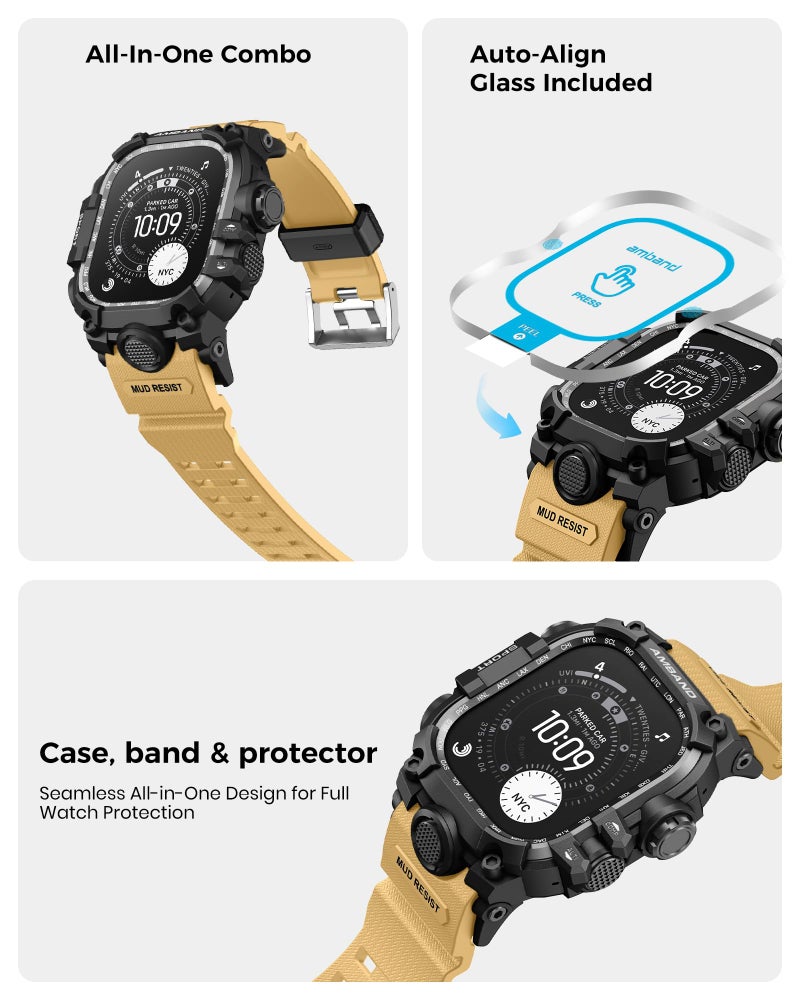 amBand Rugged Case with Band for Apple Watch Ultra 3/2/1 49mm, M3 Military Grade Shockproof Cover, Includes Screen Protector Kit, Tactical Band for Men - Compatible with iWatch Ultra, Sand Beige - Image 4