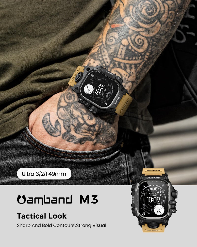 amBand Rugged Case with Band for Apple Watch Ultra 3/2/1 49mm, M3 Military Grade Shockproof Cover, Includes Screen Protector Kit, Tactical Band for Men - Compatible with iWatch Ultra, Sand Beige - Image 3