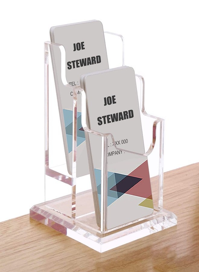 PARTSPOWER Acrylic Business Card Holder for Desk, Vertical Clear Business Name Card Display Stand, Desk Accessory Business Name Card Organizer (Vertical, 2-Slot)
