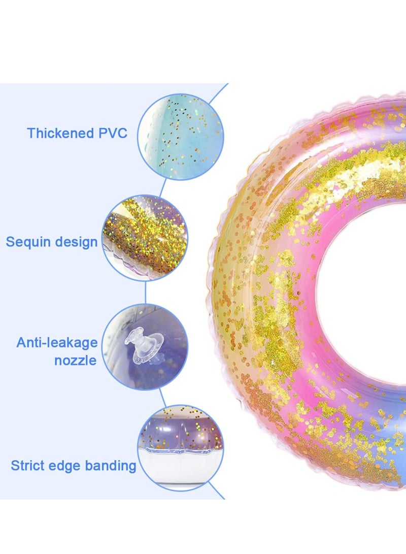 SOLARAE حلقة سباحة بتدرج الألوان، حلقة سباحة كبيرة قابلة للنفخ ومتينة، حلقة سباحة دائرية، حلقة مطاطية عائمة على الشاطئ في الصيف، طوق نجاة ملون مع لامع، ألعاب مائية للبرك، 90 سم - Image 2