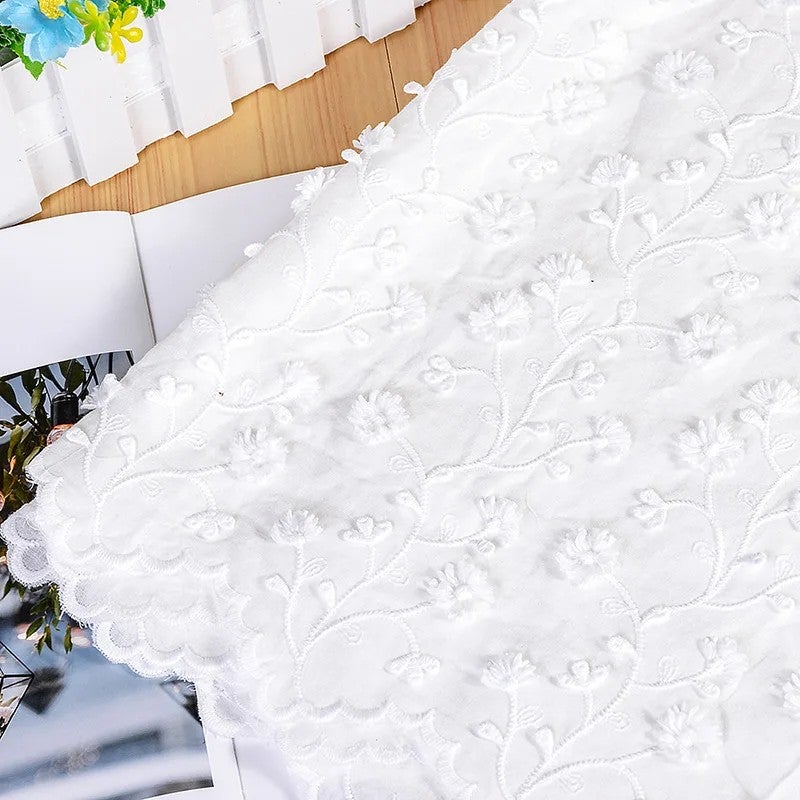 Y&D Han Dynasty Women's Skirt Inspired Table Runner – Full-Width Home Decor Fabric with Stereo Flower Embossing and Embroidered Knitted Design - Image 1