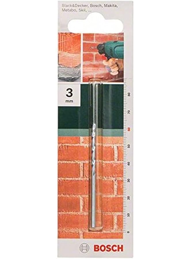 BOSCH Standard Drill Bit For Economic Drilling Inch All Types Of Impact Resist And Tungsten Carbide Tip 3.0 Mm Diameter 60 Mm Total Length 1 Piece - Image 1