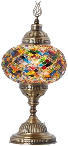 DEMMEX Battery-Operated Turkish Moroccan Mosaic Table Lamp – 12”H, 5”W, Portable Stained Glass Lantern for Indoor & Outdoor, Cordless Handmade Decorative Light for Bedroom, Patio, Camping, Multicolor - Image 2