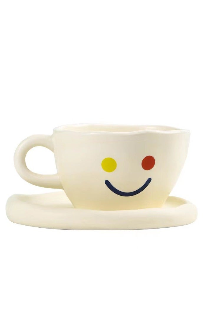 هومستر مجموعة فنجان قهوة سيراميك بوجه مبتسم وطبق – أناقة وبهجة لقهوتك اليومية - Image 1